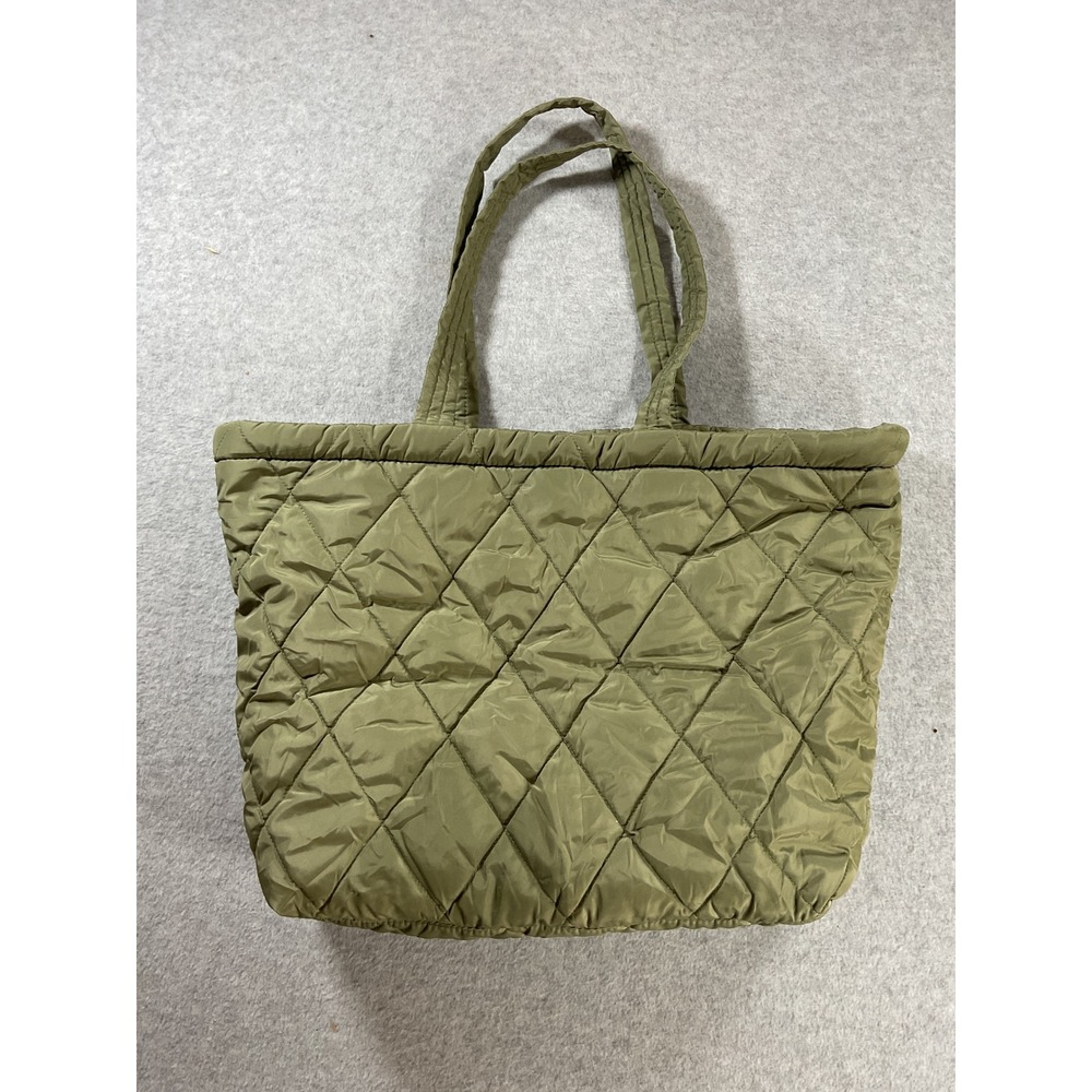 Vera Bradley Quilted Nylon Tote Bag Olive Green Floral Lining Shoulder Bag